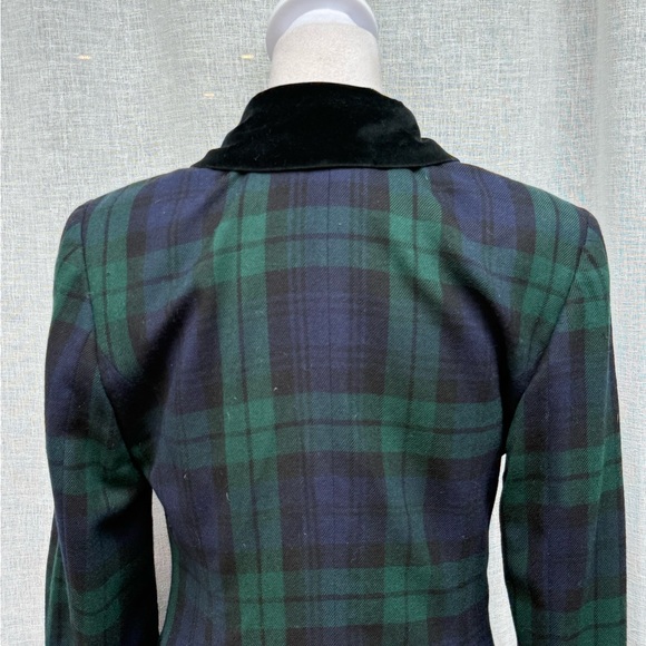 Lauren Ralph Lauren blue green plaid double breasted wool blazer - Picture 5 of 14